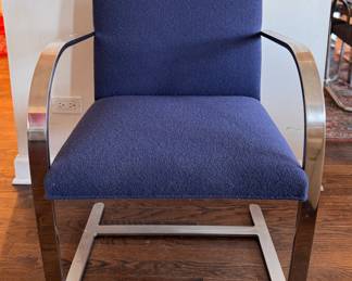Pair of Knoll, Inc. Mies van der Rohe BRNO Flat Arm Cantilever Chairs. Upholstered in Navy Boucle Fabric.  Late 1970s–1980s. Each Measures 23" x 23" with 18" Seat Height. Photo 2 of 6. 