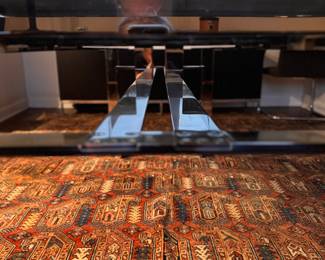 Design Institute America (DIA) Architecturally Engineered Chrome & Glass Dining Table. Pictured with Set of 8 Mies van der Rohe BRNO Tubular Steel Armchair (Model 255), Designed in 1930.  Table Measures 96" L x 42" W x 28.5" H with 27.5" Clearance. Chairs Measure 22" W x 24" D with 17" Seat Height.  Photo 4 of 12. 