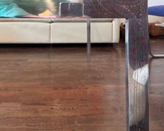 Mid-Century Steel & Glass Coffee Table Attributed to Milo Baughman. Measures 55" x 55" x 19" H. Photo 4 of 4. 