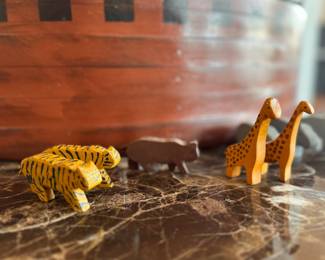 Noah's Ark, Hand-Carved, Hand-Painted Folk Art Ark. Unsigned. Measures 24" W x 16" H. Photo 5 of 5. 