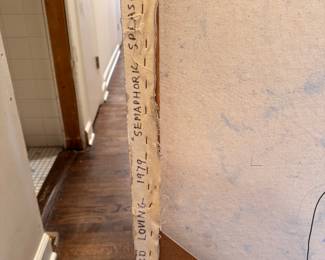 "Semaphoric Splashing," 1979. Acrylic on Canvas. Signed verso Richard Loving. Measures 54" W x 72" H. Damaged at Lower Left Corner. Photo 3 of 3. 