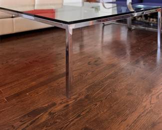 Mid-Century Steel & Glass Coffee Table Attributed to Milo Baughman. Measures 55" x 55" x 19" H. Photo 3 of 4. 