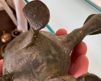 Antique Bronze Oil Lamp with Bird Motif, Mediterranean Style, Likely Ancient. Measurements to Come! Photo 2 of 2. 