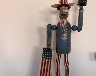Hand-Carved, Hand-Painted Political Folk Art Figures -- Donkey (Democrat) & Elephant (Republican). Late 20th Century. Each Measures 32" H. Photo 5 of 5. 