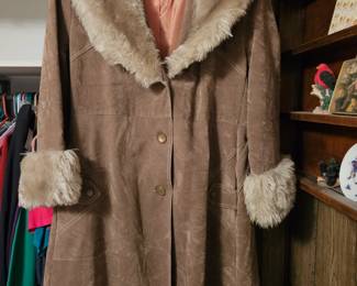 Vintage suede leather ladies coat