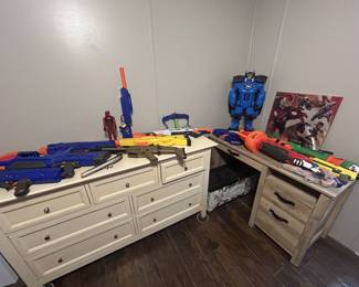 7 Drawer Dresser and 3 Drawer Desk, LOTS of NERF Guns