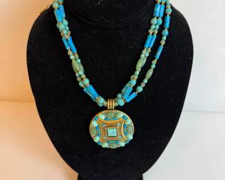 Michael Golan TurquoiseStyle Beaded Necklace with Ornate Pendant, Museum Box
