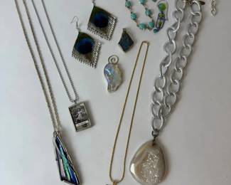 Mixed Artisan Jewelry Necklaces, Earrings Bracelet w Opal, Druzy, Feather  Photo Pendants