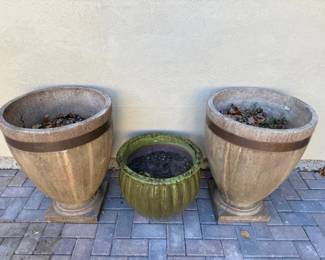Trio of Ceramic and Concrete Decorative Outdoor Planters 