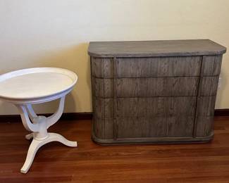 Modern Gray Wood 4Drawer Chest with White Round Accent Table