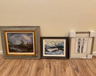 Framed Western Landscape Art Collection Mary Selfridge, Signed Winter Camp  Birch Trees