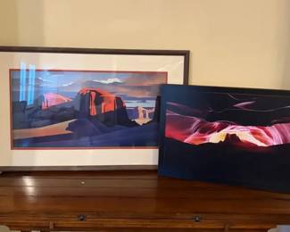 2 Framed Landscape Prints Mesa Sunrise  Abstract Canyon Scene