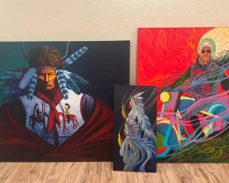 Original Native American Art Paintings Raymond Nordwall  Rabbit Signed Acrylics 