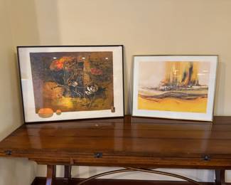 Framed John L. Mendoza Aspen Blaze Print with Signed Numbered Abstract Art Pair