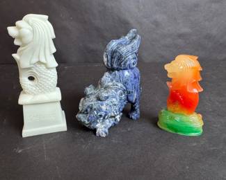 Singapore Merlion Figurines, Stone Resin Statues White Blue Multicolor Souvenirs