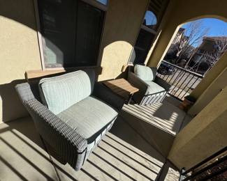 3Piece Outdoor Wicker Patio Set  Two Cushioned Armchairs w Matching Side Table