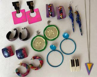 Fun 80s Inspired Neon Pink  Black Geometric Dangle Earrings