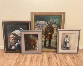 Sherry Banks Western Art Prints Lot of 4 Framed Cowboy, Native American  Frontier Scenes