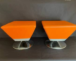 Modern Orange Faux Leather Swivel Stools w Chrome Bases