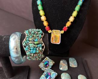 Mixed Artisan Jewelry Beaded Necklace, Bracelets  Statement Earrings