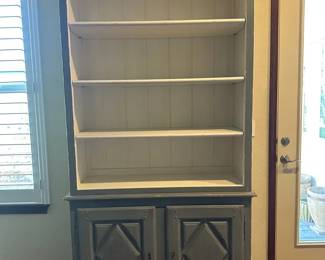 Vintage Distressed Painted Wood Hutch Cabinet w Open Shelving Two Doors