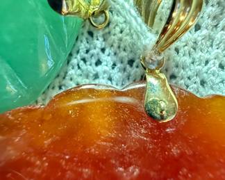 14k Gold Pendants with Jade and Carnelian Shells and Pearls (close-up)