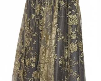 Grey and Gold Floral Embroidered Tulle Prom Dress