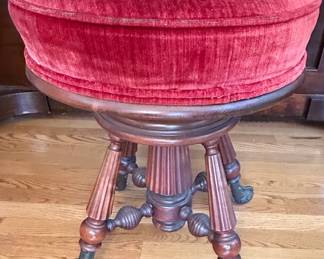 Antique Victorian Piano Stool with Claw Feet and Adjustable Height