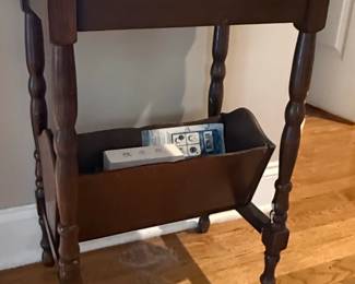 Vintage Wooden Magazine Rack Side Table with Turned Legs