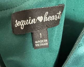 Sequin Heart Emerald Green Satin Gown