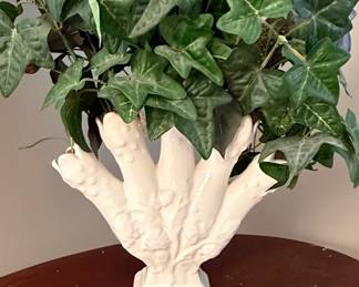 Tracey Imports Inc. Ceramic Fan Vase with Floral Relief