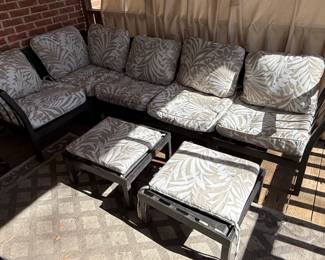 Outdoor Sectional Sofa with Ottomans and Botanical Leaf Pattern