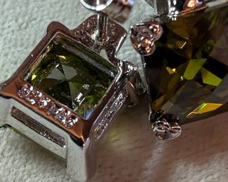 Square Cut Smoky Quartz and Diamond Accent Earrings in Sterling Silver