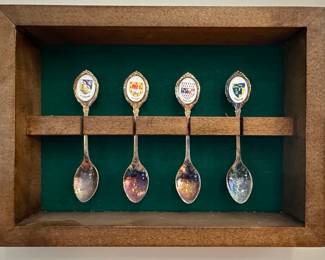 Set of Four Irish County Souvenir Spoons in Display Case