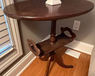 Antique Walnut TiltTop Tea Table with Magazine Rack