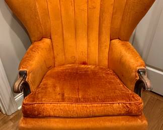 Vintage Orange Velvet FanBack Armchair