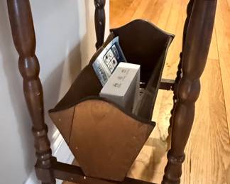 Vintage Wooden Magazine Rack Side Table with Turned Legs 