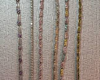 Collection of Six Sterling Silver Tennis Bracelets with Mixed Gemstones