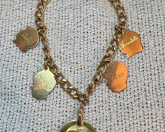 Vintage K Gold Filled 14K Charm Bracelet with North Carolina Seal Medallion and Ruby Accents