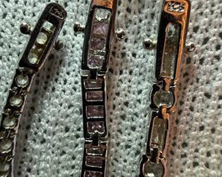Collection of Six Sterling Silver Tennis Bracelets with Mixed Gemstones 