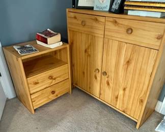Pine Wood Nightstand and Cabinet Set