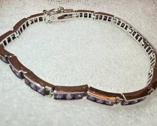 Amethyst and Diamond Tennis Bracelet in Sterling Silver