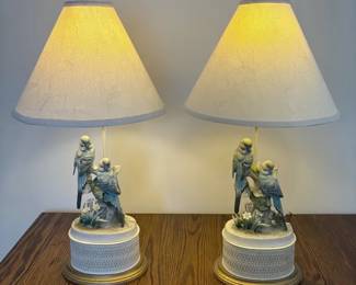 Vintage Porcelain Parakeet Lamps
