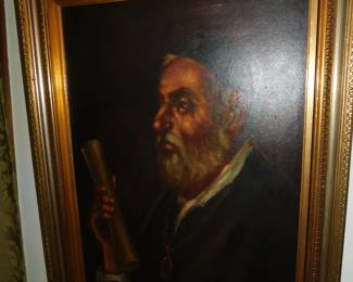 VINTAGE OIL PAINTING SIGNED CHAROLTTE PATIN
OF SCHOLAR/RABBI