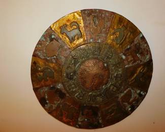 MID CENTURY MODERN ZODIAC 24” COPPER EMBOSSED WALL ART