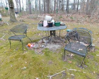 IRON CHAIRS AND TABLE