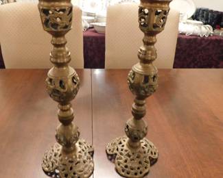 VINTAGE MORACCAN RETICULATED  BRASS CANDLE STICKS