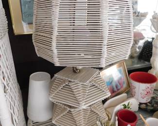 VINTAGE TRAMP ART POPSICLE STICK LAMP