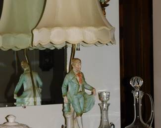 VINTAGE FIGURAL LAMP WITH  CRYSTAL GLASSWARE