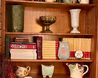 VINTAGE ENCYCLOPEDIAS, POTTERY PITCHERS AND VASES